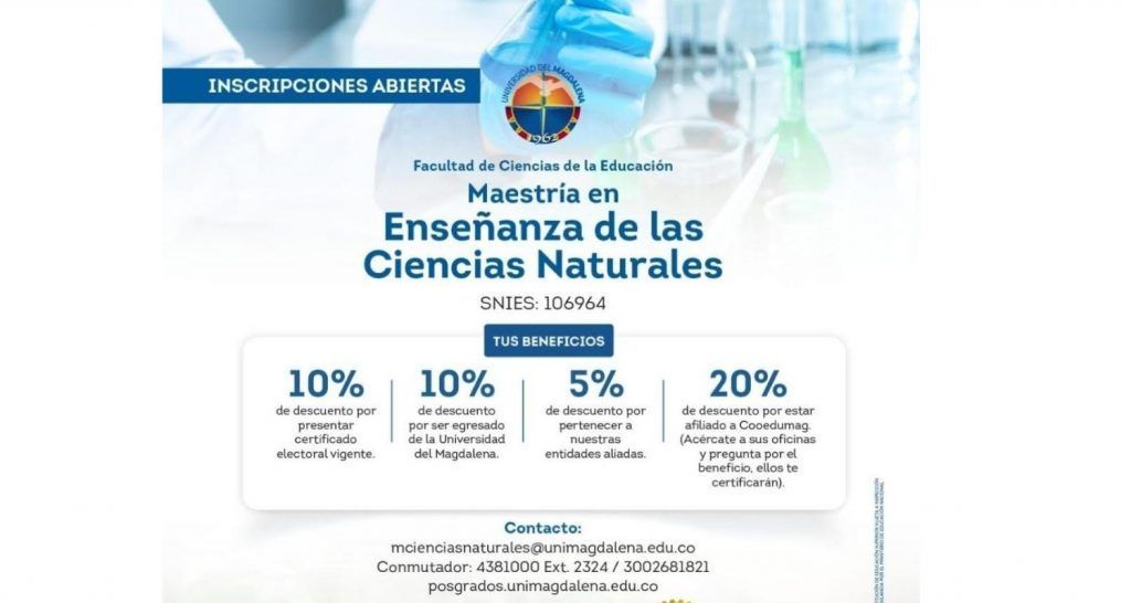 Abiertas inscripciones en Maestría en Enseñanza de las Ciencias Naturales de UNIMAGDALENA